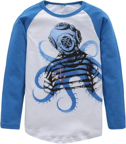 Yoille Boys Dinosaur Shirt Long Sleeve Cotton T Shirts Graphic Crew Neck Tees in Kuwait