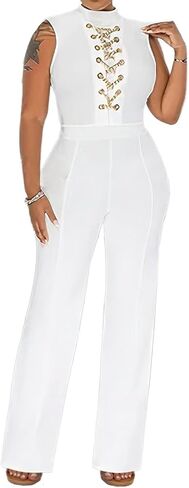 Flamingals Women's Chain Detail Tie Back Sleeveless Top & Pants Set Casual Set in Saudi Arabia