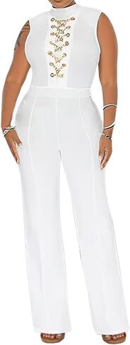 Flamingals Women's Chain Detail Tie Back Sleeveless Top & Pants Set Casual Set in Saudi Arabia
