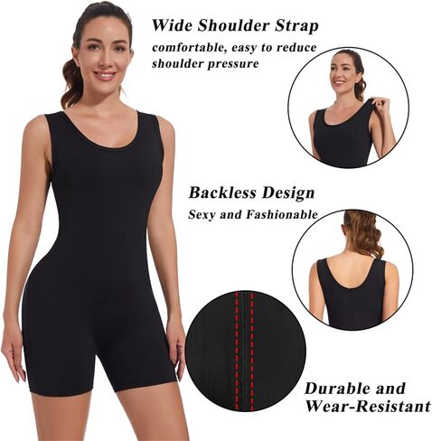 بدلة نسائية من LAZAWG باللون الأسود بأكمام قصيرة وأربطة للتمرين ورقبة من قطعة واحدة بدلة قفز للسيدات لممارسة رياضة اليوجا in Kuwait