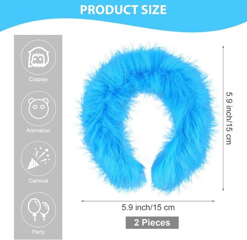 Hiwooii 2 Pack Blue Fuzzy Headbands Fuzzy Costume Hairband Soft Fluffy Furry Headwear Hair Hoop for Party Cosplay in Kuwait