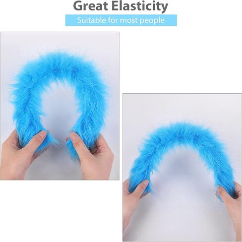 Hiwooii 2 Pack Blue Fuzzy Headbands Fuzzy Costume Hairband Soft Fluffy Furry Headwear Hair Hoop for Party Cosplay in Kuwait