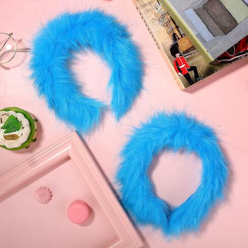 Hiwooii 2 Pack Blue Fuzzy Headbands Fuzzy Costume Hairband Soft Fluffy Furry Headwear Hair Hoop for Party Cosplay in Kuwait