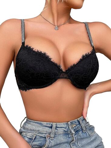 GORGLITTER Women's Sexy Floral Lace Underwire Bra Rhinestone Detail Bralette in Saudi Arabia