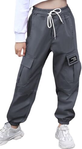 SANGTREE Women's Cargo Elastic Waist Drawstring Pants Tapered Jogger Pants with Pockets for Women,Dark Grey,S in Saudi Arabia