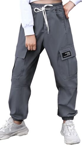 SANGTREE Women's Cargo Elastic Waist Drawstring Pants Tapered Jogger Pants with Pockets for Women,Dark Grey,S in Saudi Arabia