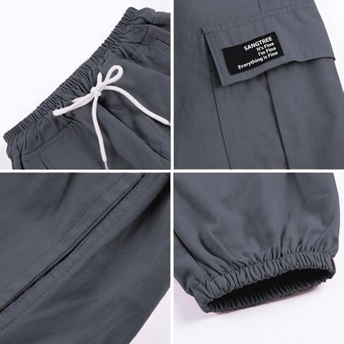 SANGTREE Women's Cargo Elastic Waist Drawstring Pants Tapered Jogger Pants with Pockets for Women,Dark Grey,S in Saudi Arabia