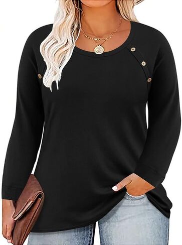 قمصان TIYOMI مقاس كبير للسيدات بأكمام طويلة ورقبة دائرية ورقبة على شكل حرف V وبلوزات تونيك للخريف ملابس خارجية in Kuwait