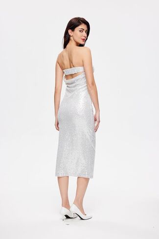 GSMOOT Women's Backless Tube Maxi Dress Sequin Dress Sparkly Glitter Wrap Dress Cocktail Wedding Guest with Strapless in Saudi Arabia