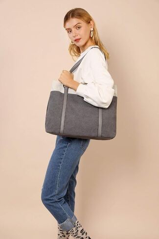 natyrlpog Tote Bag for Women Large Canvas Shoulder Purse for Travel Work Handbag Multi Pockets in Saudi Arabia