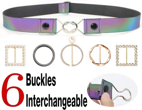 XV Belts For Women With 6 Buckles Replaceable - Holographic Belt Plus Size Snap On Adjustable for Jeans Pants Dresses in Saudi Arabia