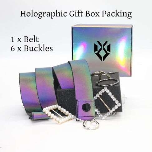 XV Belts For Women With 6 Buckles Replaceable - Holographic Belt Plus Size Snap On Adjustable for Jeans Pants Dresses in Saudi Arabia