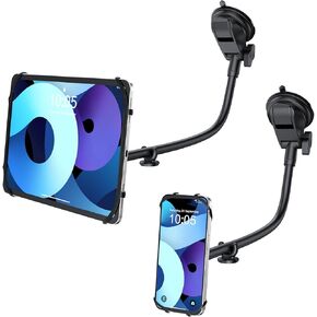 2 in 1 Tablet Car Mount, 15.17" Gooseneck Suction Cup Tablet Holder for Car, Anti-Slip Silicone Design, Dashboard Windshield Car Phone Holder Fits All 5.5-12.9" Cell Phones and Tablets