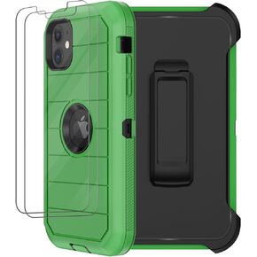 حافظة لهاتف iPhone 11 مع حافظة بمشبك حزام، 2 × واقي شاشة، [درجة عسكرية] غطاء حماية متين مقاوم للصدمات والغبار والسقوط لهاتف Apple iPhone 11 (أسود أزرق B)