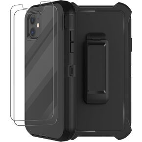 for iPhone 11 Case with Belt Clip Holster, 2 x Screen Protector, [Military Grade] Heavy Duty Full Body Shockproof Dust-Proof Drop Proof Rugged Protective Cover for Apple iPhone 11 (Black Blue B)