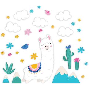 White Llama Flowers and Cactus Wall Decals for Girl's Room Llama wall decor - Kids and Stickers