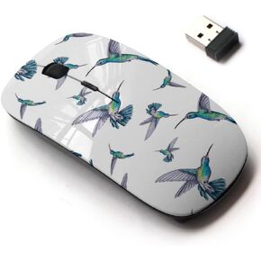 2.4G Wireless Mouse with Cute Pattern Design for All Laptops and Desktops with Nano Receiver - White Hummingbird Watercolor