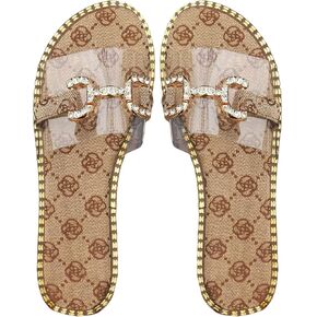 Verdusa Women's Rhinestone Clear Slide Sandals Outdoor Flat Sandal
