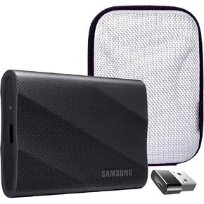 SAMSUNG MU-PG4T0B/AM T9 4TB Portable SSD, USB 3.2 Gen 2x2 2,000 MB/s speed, Black Bundle with Hard Shell Case & Converter Adapter Type C Adapter, Type-C USB C Female to USB2.0 USB 2.0 A Male