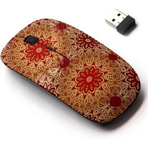 2.4G Wireless Mouse with Cute Pattern Design for All Laptops and Desktops with Nano Receiver - Decorative Colorful Ornament Round Mandala