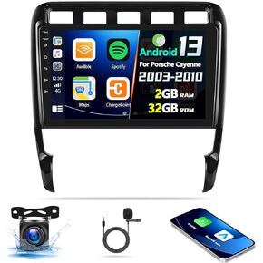 [4G+64G] Android 13 Car Stereo for Porsche Cayenne 2003-2010 with Wireless CarPlay Android Auto,9" Touchscreen Car Radio with Mirror Link Voice Control WiFi/GPS,Bluetooth,FM/RDS,SWC+Backup Camera