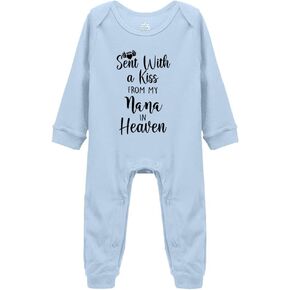 Baby Bodysuit,Sent with A Kiss from My Nana in Heaven-Newborn Infant Baby Bodysuit Blue Long Sleeve Rompers 0-3 Months