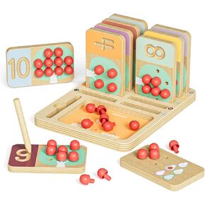 TOP BRIGHT Montessori Toy for Toddlers - Counting Peg Board & Number Tracing Game - Wooden Math Manipulative Materials, Educational Learning Toy for 3 4 5 Year Old Kids, Home Schooling Materials