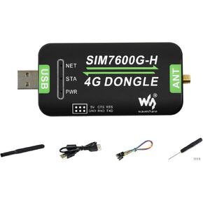 Waveshare SIM7600G-H 4G DONGLE مع هوائي مع اتصال 4G من الدرجة الصناعية ومحيط تحديد المواقع GNSS يدعم النطاق العالمي.