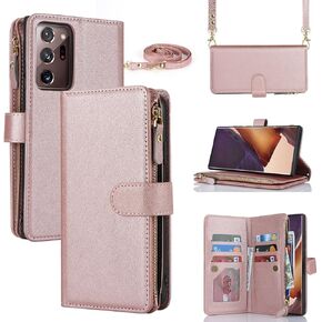حافظة iCoverCase لهاتف Samsung Galaxy Note 20 Ultra مع حامل بطاقات للنساء، حافظة من جلد البولي يوريثان مع جيب بسحاب وغطاء لفتحات بطاقة الائتمان (أرجواني) in Kuwait