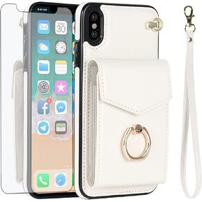 Asuwish Phone Case for iPhone Xs Max Wallet Cover with Tempered Glass Screen Protector and RFID Ring Credit Card Holder Cell Accessories i X XR Xsmax 10x SX Xmax 10xs 10s 10 Plus Xmaxs Women Men Black