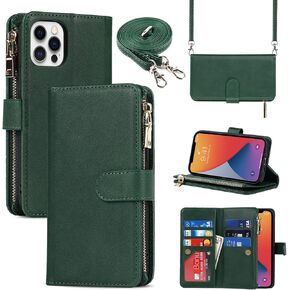 Jaorty iPhone 12 Pro Phone Case Wallet for Women Men with Credit Card Holder, iPhone 12 Crossbody Case with Strap Shoulder Lanyard, Zipper Pocket PU Leather Cases for iPhone 12 Pro,6.1 Inch Purple