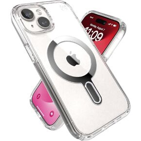 Speck Clear iPhone 15 Case - ClickLock No-Slip Interlock, Built for MagSafe, Drop Protection - for iPhone 15, iPhone 14 & iPhone 13 - Anti-Yellowing 6.1 Inch Phone Case - Presidio Clear/Chrome