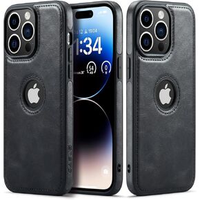 Casus Designed for iPhone 15 Pro Case Vegan Leather Slim Logo View Classic Luxury Elegant Thin Protective Cover (2023) 6.1" (Brown)