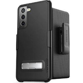 Encased Slimline for Samsung Galaxy S21 FE Belt Case with Kickstand, Ultra Thin Cover with Holster Clip - Black