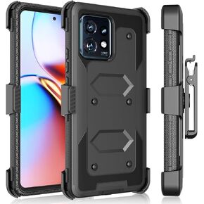 Tekcoo Holster Case For Motorola Edge+ 2023 | Moto Edge Plus 5G UW 2023 | Edge 40 Pro X40 | XT2301 [Tshell] Shock Absorbing [Kickstand Locking Belt Clip] Carrying Secure Swivel Full Body Cover - Black