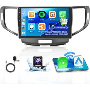 Roinvou 2+64G Android CarPlay Stereo for Acura TSX 2009-2014/Honda Accord 2008-2012, Built-in Wireless CarPlay with Android Auto, 9'' Touch Screen In-Dash GPS Navigation Support Mirror Link BT RDS DSP