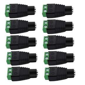 12V DC Power Connector 5.5mm x 2.1mm, 10Pcs Female Power Jack Adapter for Led Strip CCTV Security Camera Cable Wire Ends Plug