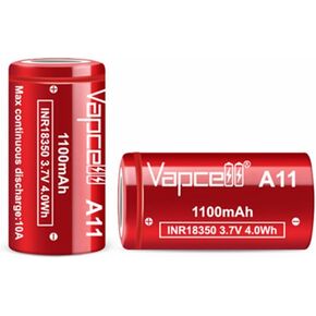 Vapcell 3.7V 1100mah Flat Top 18350 10A Discharge 4.0Wh high Drain Li-on IMR Rechargeable Lithium Battery 2pcs