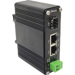 Gigabit Industrial Ethernet Media Converter POE+ 30W Aluminum Case 2 RJ45 Port 1 SFP Port Supports External SFP Modules 12~48V DC Input Power