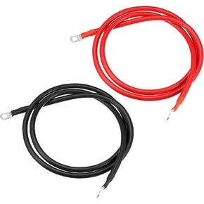 1 Pair Copper Battery Inverter Cables, 4 AWG Gauge 5ft Battery Cable Universal for Car Vehicle RV Solar Application Durable Pure Copper Black Red with 3/8" Ring