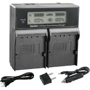 Kastar 4-Pack SSL-JVC50 Battery and CH04 LCD Dual Fast Charger Compatible with JVC SSL-JVC50, SSL-JVC70, SSL-JVC75, BN-S8I50 Battery, JVC GY-HM660U, GY-HM660SC Camera, DT-X Monitors Camera