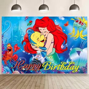 Little Mermaid Happy Birthday Banner Backdrop for Ariel Party Supplies Decorations(5x3ft) in Saudi Arabia