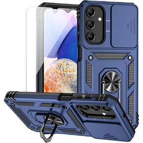 for Samsung Galaxy A15 5G Case with Camera Lens Cover HD Screen Protector, Dual Layer Military-Grade Drop Tested Magnetic Ring Holder Kickstand Protective Phone Case for Samsung Galaxy A15 5G (Navy)