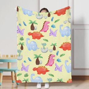 Dinosaur Baby Blanket Animals Coconut Palm Tree Yellow Flannel Throw Blanket Newborn Receiving Blanket Soft Lightweight Baby Swaddle Blanket for Infant Baby Boys Girls Multicolor 30x40 inch