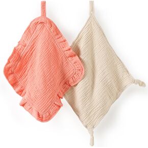 Loveys for Babies, 2 Pack Organic Cotton Muslin with Attachable Snap Closure - Loveys for Babies Newborn Baby Lovey Security Blankets for Babies Baby Blanket (Gray)