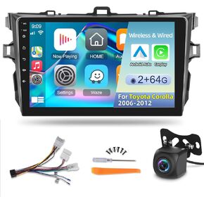 NHOPEEW 2+64G Android 13 Car Stereo for Toyota Corolla 2006-2012 - Apple Carplay and Android Auto - 9 inch Touchscreen Radio Bluetooth WiFi GPS + HiFi Audio + AHD Backup Camera + Mic