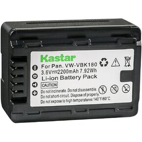 Kastar 2-Pack Battery VW-VBK180 Replacement for Panasonic HC-V100K, HC-V100M, HC-V300M, HC-V500, HC-V500GK, HC-V500K, HC-V500M, HC-V500MGK, HC-V500MK, HC-V600M, HC-V700, HC-V700GK, HC-V700K Camera