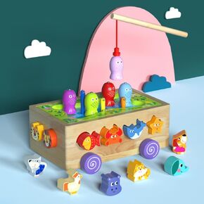 Wooden Montessori Toys for 1-3 Year Old，Animal Cognitive Games, Fishing Games Preschool Learning Educational Toys, 1-2-3 Years Old Baby's Birthday Gifts