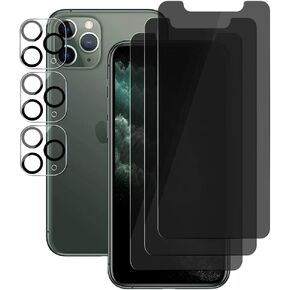 (3+3) لهاتف iPhone 11 Pro (5.8 بوصة) (3 عبوات) واقي شاشة للخصوصية من الزجاج المقوى الخاص المضاد للتجسس و(3 عبوات) واقي عدسة الكاميرا [لا يؤثر على الفلاش]، صلابة 9H، مضاد للخدش