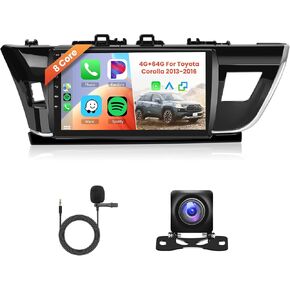 Hodozzy 4G+64G 8 Core Android Car Stereo for Toyota Corolla 2013 2014 2015 2016 LHD,Double Din Car Radio with Carplay & Android Auto, 10 Inch Touch Screen with GPS,Bluetooth,WIFI,Mirror Link,FM,Camera